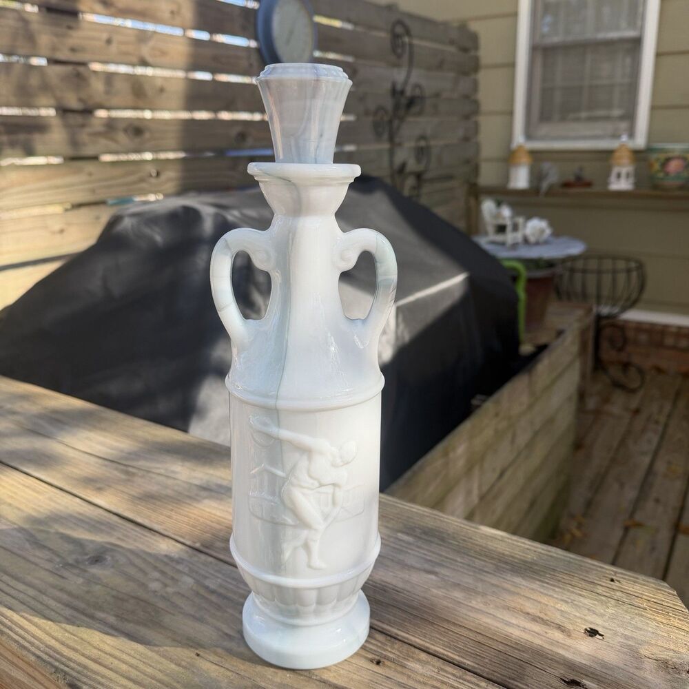 1971 Olympic JIM BEAM Slag Glass Faux Marble Discus Thrower Decanter Bottle